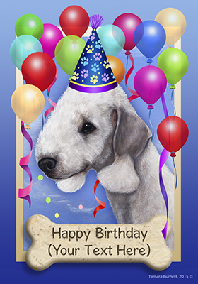 Bedlington Terrier Happy Birthday Flag by Tamara Burnett - Furrypartners