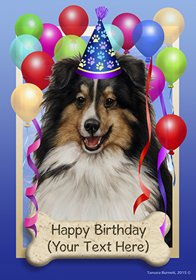 Sheltie Tri Happy Birthday Flag by Tamara Burnett - Furrypartners