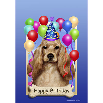 Cocker Spaniel Buff Happy Birthday Flag by Tamara Burnett - Furrypartners