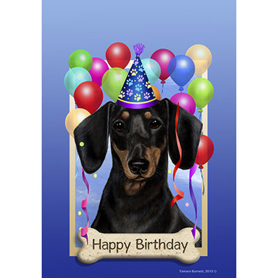 Dachshund Black & Tan Happy Birthday Flag by Tamara Burnett - Furrypartners