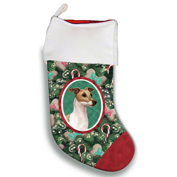 Italian Greyhound Fawn & White Christmas Stocking - Furrypartners