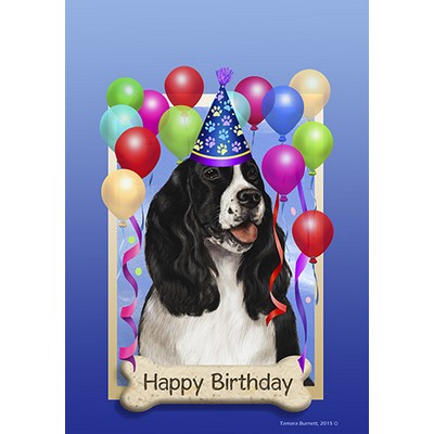 Springer Spaniel Black & White Happy Birthday Flag by Tamara Burnett ...