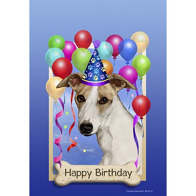 Whippet Fawn & White Happy Birthday Flag by Tamara Burnett - Furrypartners